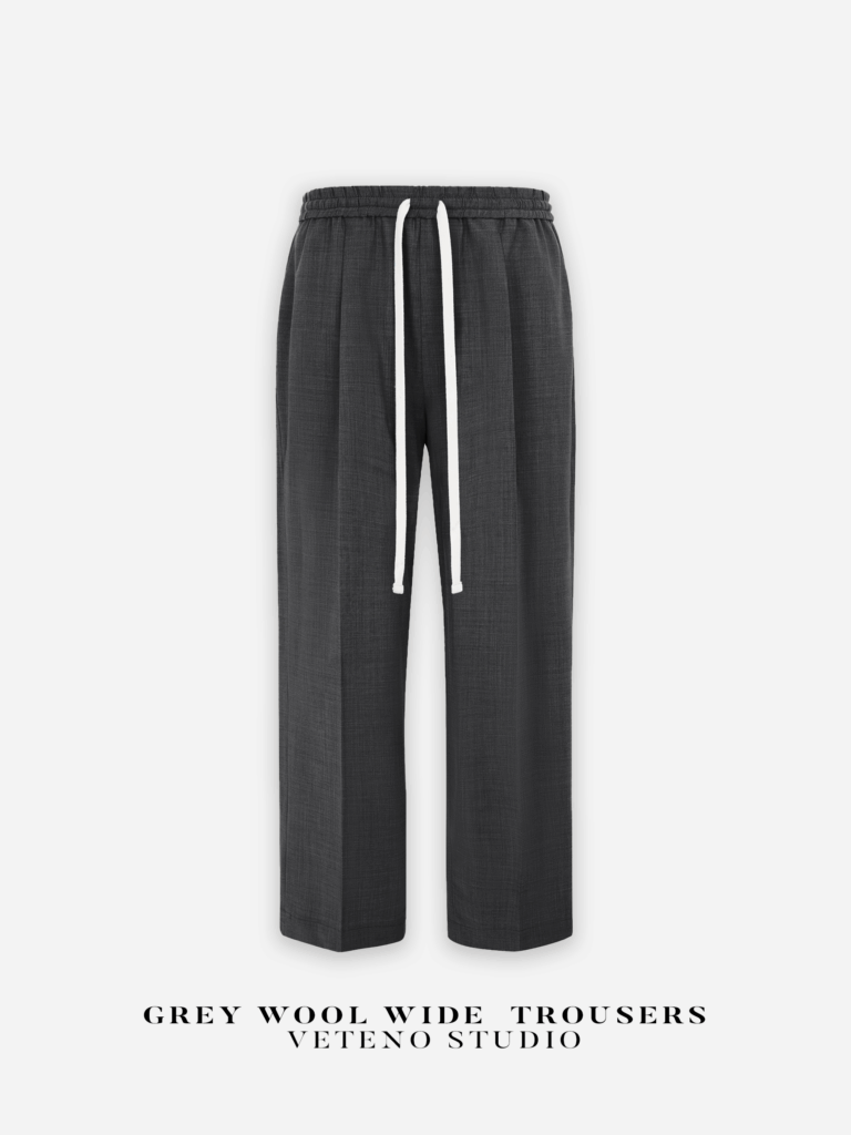 GREY WOOL WIDE TROUSERS