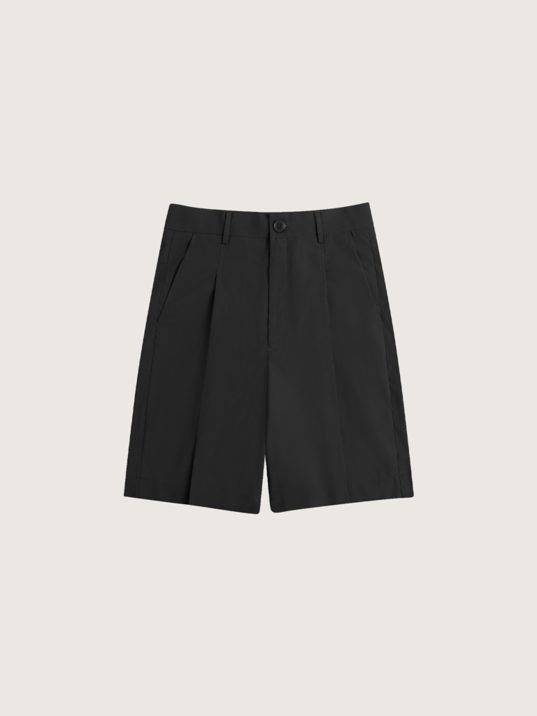 WOOL STRAIGHT BLACK SHORTS