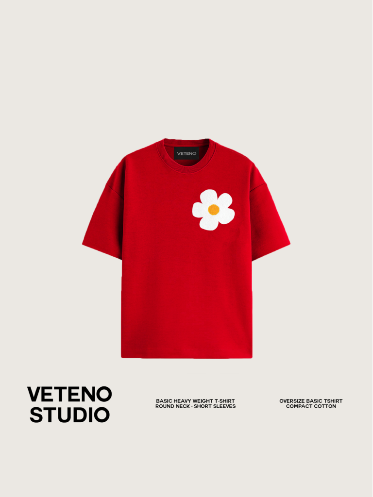 DAISY EMB RED TSHIRT