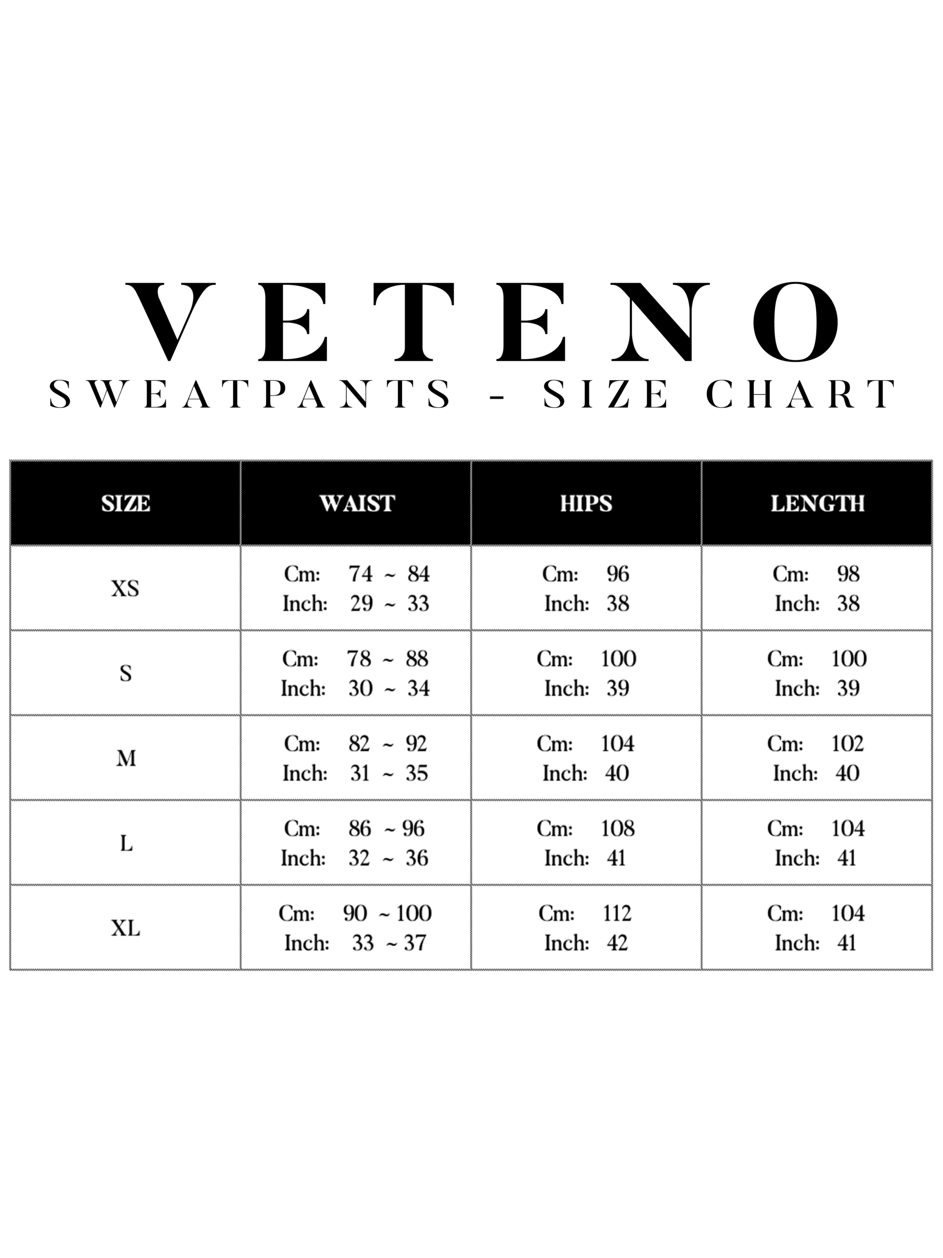VETENO - SIZE CHART QUẦN NỈ_