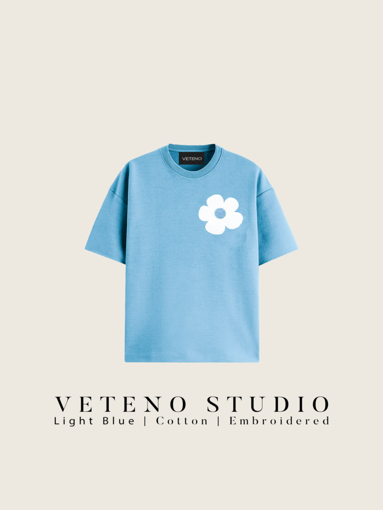 WHITE DAISY EMB BLUE PASTEL TSHIRT