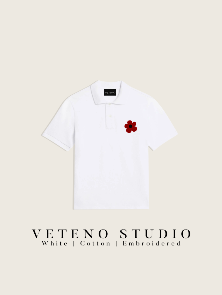 RED DAISY EMB WHITE POLO