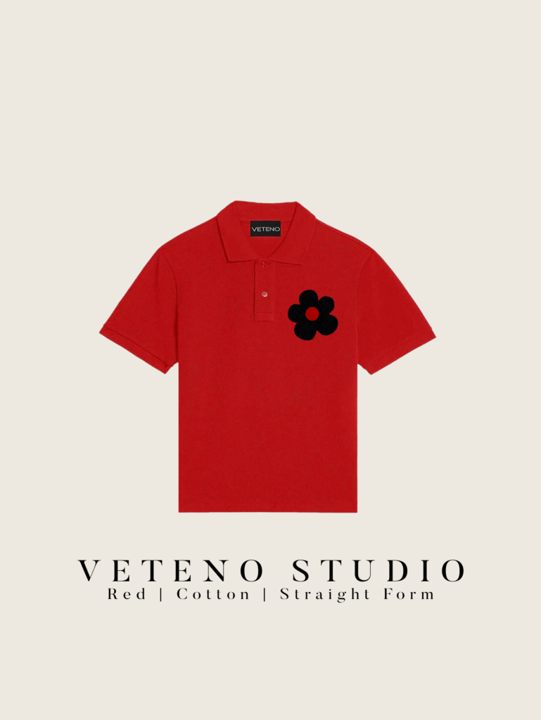 BLACK DAISY EMB RED POLO