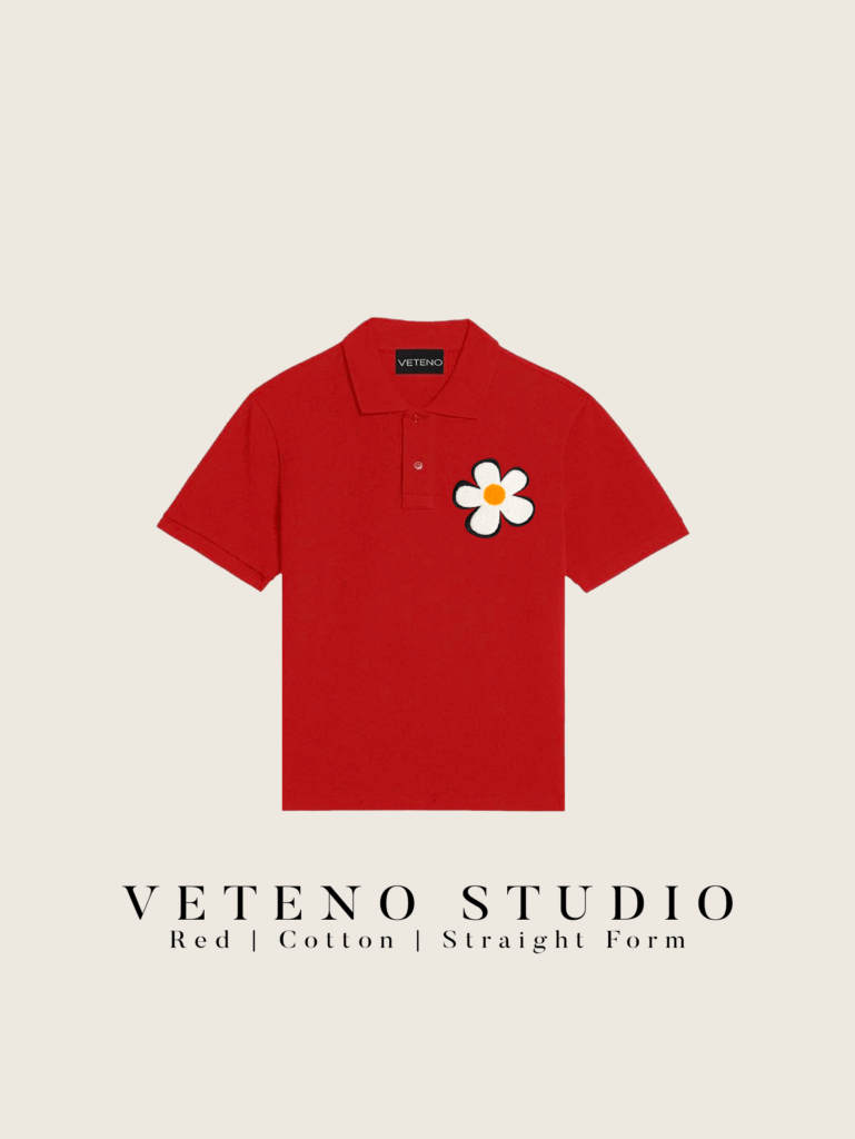 WHITE DAISY EMB RED POLO