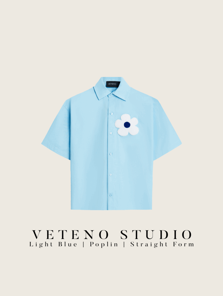 WHITE DAISY EMB BLUE SHIRT