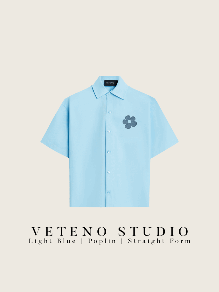 BLUE DAISY EMB BLUE SHIRT
